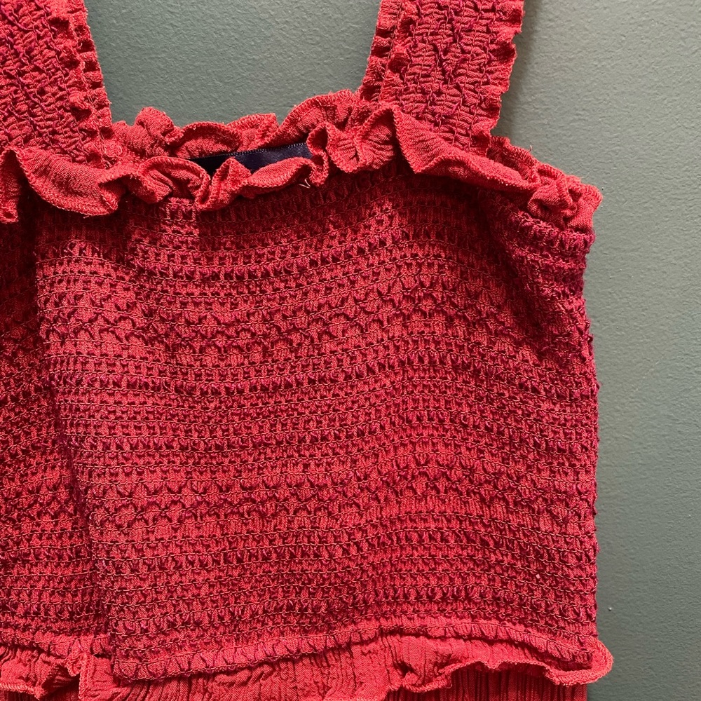 Francesca’s Deep Coral Ruched Wide Leg Jumpsuit, Size XXS